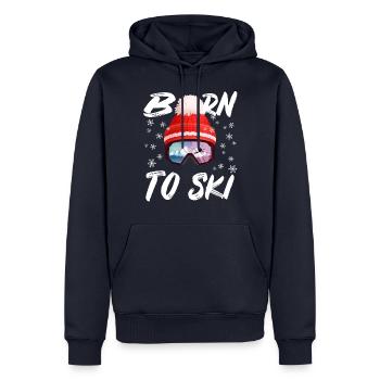 Né pour skier - Sweat à capuche Premium bio Homme - bleu marine - Devant - Nico (187cm)