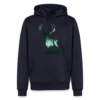 Hirsch Natur - Männer Premium Bio Hoodie - Navy - Vorne - Nico (187cm)