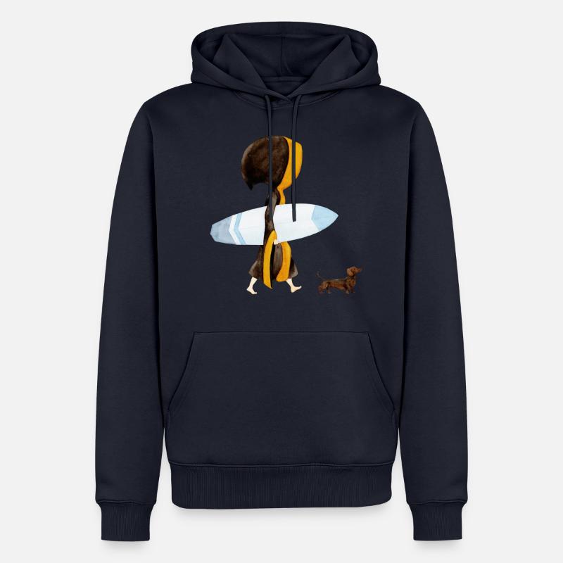 Munich Kindl « Eisbach Surfer » avec teckel - Sweat à capuche Premium bio Homme - bleu marine