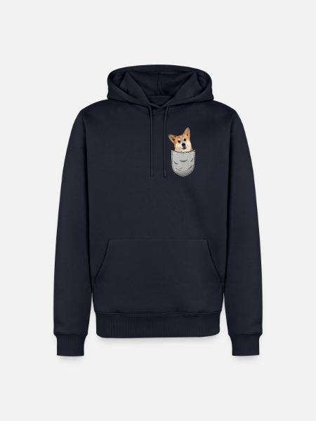 Welsh Corgi Pembroke Brust-Tasche Pocket - Männer Premium Bio Hoodie - Navy