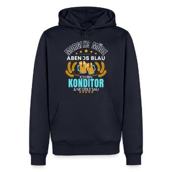 ICH BIN DER KONDITOR DIE GEILE SAU! - BÄCKER - Männer Premium Bio Hoodie - Navy - Vorne - Nico (187cm)