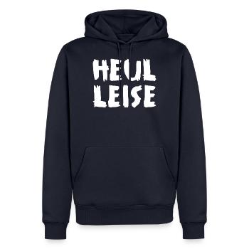 Heul Leise - Männer Premium Bio Hoodie - Navy - Vorne - Nico (187cm)