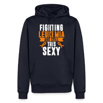 Cancer du sang Leucémie Conscience Boucle Orange - Sweat à capuche Premium bio Homme - bleu marine - Devant - Nico (187cm)