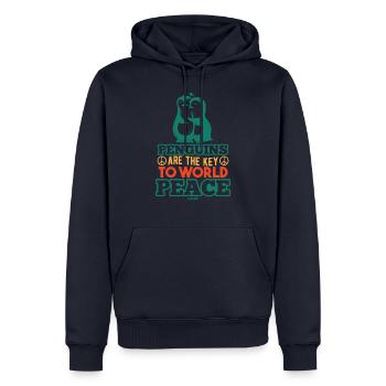 Pinguine Weltfrieden - Männer Premium Bio Hoodie - Navy - Vorne - Nico (187cm)