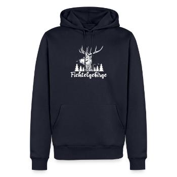 Fichtelgebirge Retro Hirsch Wald - Männer Premium Bio Hoodie - Navy - Vorne - Nico (187cm)