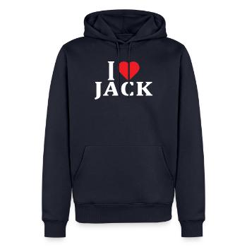 Name T-Shirt I love Jack T-Shirt Geschenkidee - Männer Premium Bio Hoodie - Navy - Vorne - Nico (187cm)