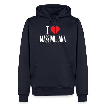 t-shirt J’adore Massimiliana idée cadeau t-shirt - Sweat à capuche Premium bio Homme - bleu marine - Devant - Nico (187cm)