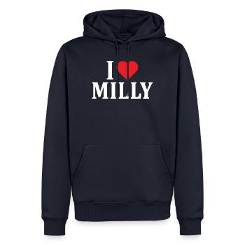 t-shirt name I love Milly t-shirt gift idea - Men’s Premium Organic Hoodie - navy - Front - Nico (187cm)