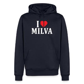 T-Shirt Name I love Milva T-Shirt Geschenkidee - Männer Premium Bio Hoodie - Navy - Vorne - Nico (187cm)