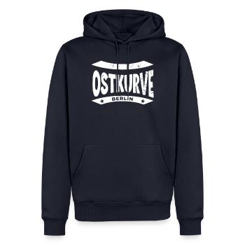 Berlin Stadion Ostkurve, Tasse,  Tasche, Socken - Männer Premium Bio Hoodie - Navy - Vorne - Nico (187cm)