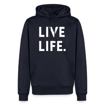 LIVE LIFE - Männer Premium Bio Hoodie - Navy - Vorne - Nico (187cm)