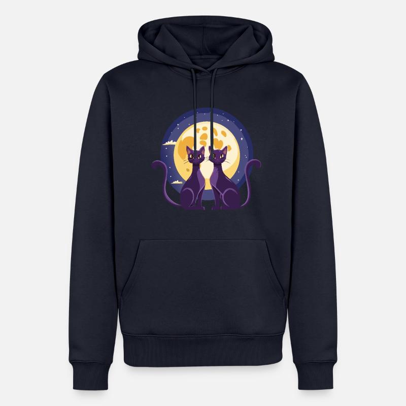 Deux chats devant la lune - Sweat à capuche Premium bio Homme - bleu marine