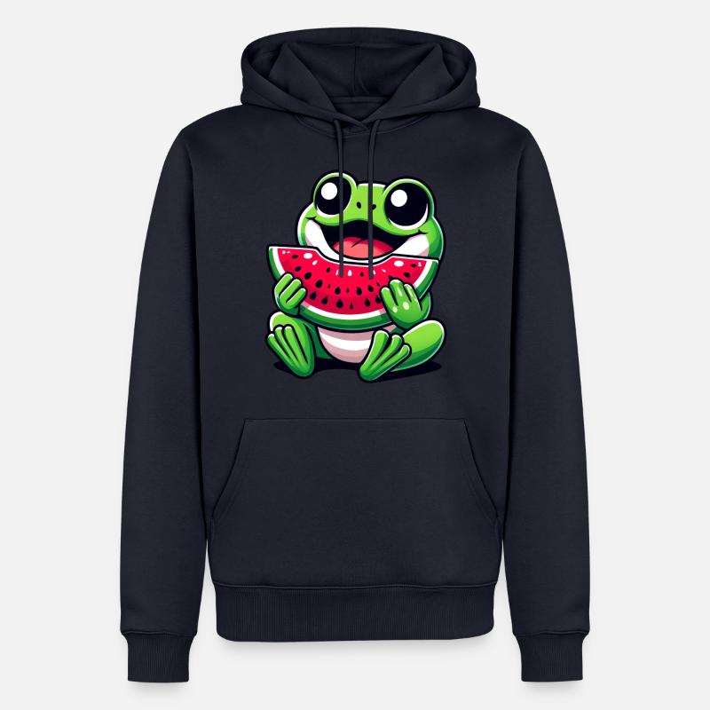 Grenouille Pastèque Fruité Drôle - Sweat à capuche Premium bio Homme - bleu marine