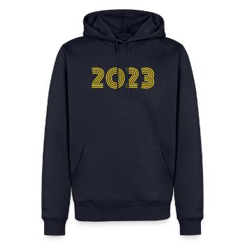 2023 gold - Männer Premium Bio Hoodie - Navy - Vorne - Nico (187cm)