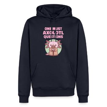 Drôle de questions sur l’axolotl - Sweat à capuche Premium bio Homme - bleu marine - Devant - Nico (187cm)
