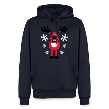 Cerf Rudolph caractère et neige de bande dessinée - Sweat à capuche Premium bio Homme - bleu marine - Devant - Nico (187cm)