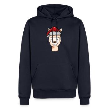 Lama - Men’s Premium Organic Hoodie - navy - Front - Nico (187cm)