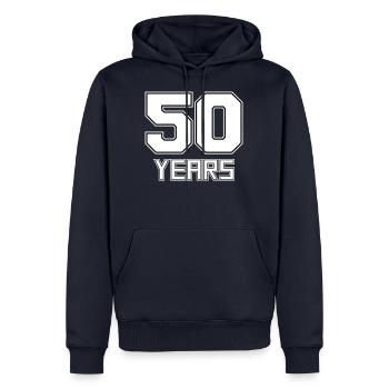 50 Jahre - Männer Premium Bio Hoodie - Navy - Vorne - Nico (187cm)