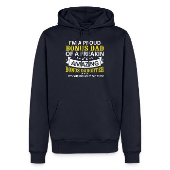 Funny Bonus Dad Stepdaughter Stepdad Fathers Day G - Sweat à capuche Premium bio Homme - bleu marine - Devant - Nico (187cm)