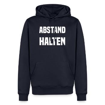 Abstand halten - Männer Premium Bio Hoodie - Navy - Vorne - Nico (187cm)