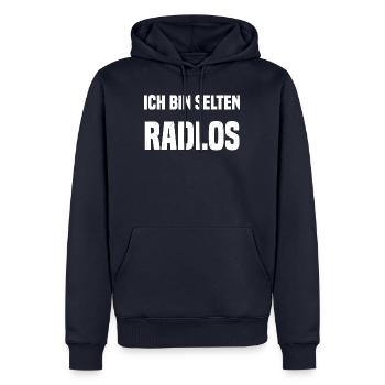 Ich bin selten Radlos - Männer Premium Bio Hoodie - Navy - Vorne - Nico (187cm)