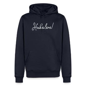 Habedere! Schriftzug in Handschrift - Männer Premium Bio Hoodie - Navy - Vorne - Nico (187cm)