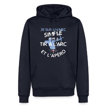 Un mec simple: J'aime le tir à l'arc et l'arc - Sweat à capuche Premium bio Homme - bleu marine - Devant - Nico (187cm)