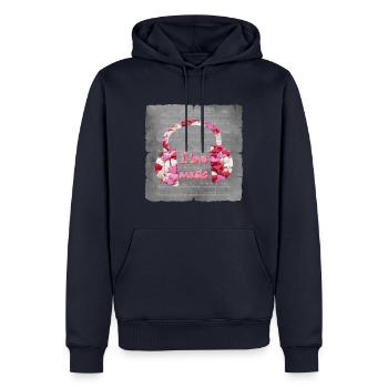Des écouteurs du cœur J’aime la musique - Sweat à capuche Premium bio Homme - bleu marine - Devant - Nico (187cm)