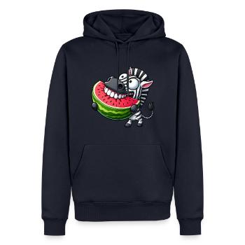 Spectacle de dents joyeuses de pastèque zébrée fantaisiste - Sweat à capuche Premium bio Homme - bleu marine - Devant - Nico (187cm)