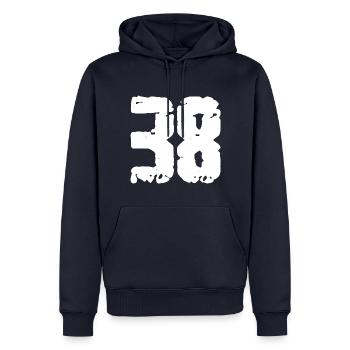 38 Nombre Vintage - Sweat à capuche Premium bio Homme - bleu marine - Devant - Nico (187cm)