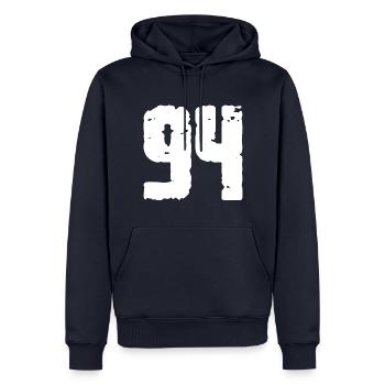 94 Nombre Vintage - Sweat à capuche Premium bio Homme - bleu marine - Devant - Nico (187cm)