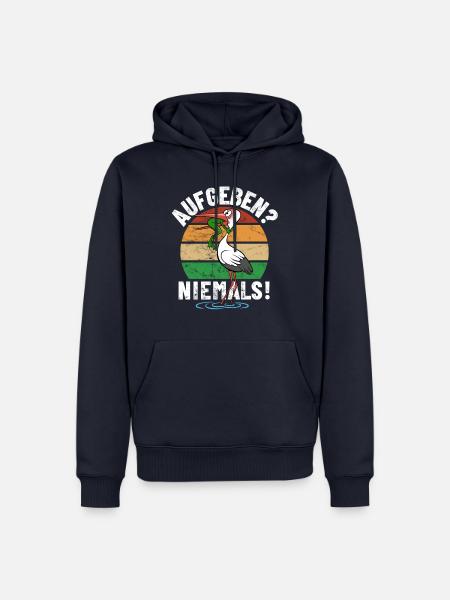 Frosch und Storch - Aufgeben? Niemals! - Spruch - Männer Premium Bio Hoodie - Navy
