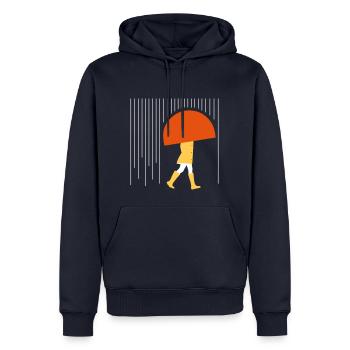 Mensch im Regen - Minimal - Männer Premium Bio Hoodie - Navy - Vorne - Nico (187cm)