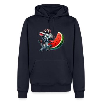Süßes skurriles Zebra mit Wassermelone und breitem - Männer Premium Bio Hoodie - Navy - Vorne - Nico (187cm)