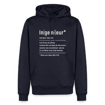 Ingenieur - Definition - Lexikon - Männer Premium Bio Hoodie - Navy - Vorne - Nico (187cm)