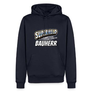 Superheld, clever getarnt als Bauherr - Männer Premium Bio Hoodie - Navy - Vorne - Nico (187cm)