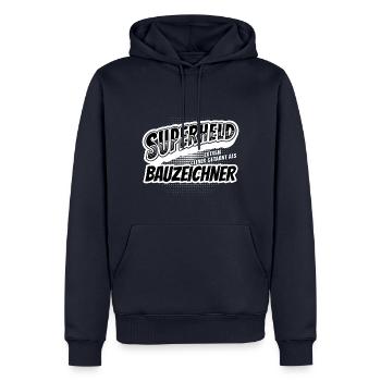 Superheld, clever getarnt als Bauzeichner - Männer Premium Bio Hoodie - Navy - Vorne - Nico (187cm)