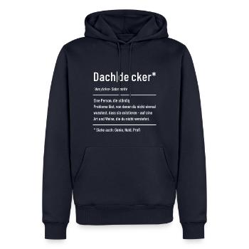 Dachdecker - Definition - Lexikon - Männer Premium Bio Hoodie - Navy - Vorne - Nico (187cm)