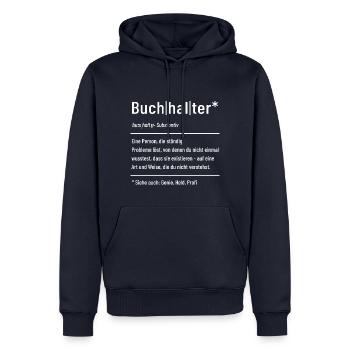 Buchhalter - Definition - Lexikon - Männer Premium Bio Hoodie - Navy - Vorne - Nico (187cm)