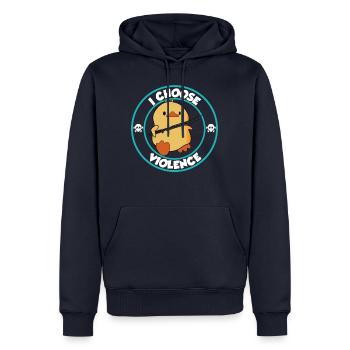 I choose violence - lustige Ente mit Schwert - Männer Premium Bio Hoodie - Navy - Vorne - Nico (187cm)