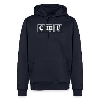 Conception d’éléments chimiques CHEF - Sweat à capuche Premium bio Homme - bleu marine - Devant - Nico (187cm)