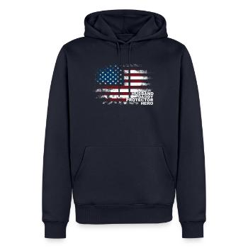 États-Unis Mari Papa Protecteur Héros - Sweat à capuche Premium bio Homme - bleu marine - Devant - Nico (187cm)