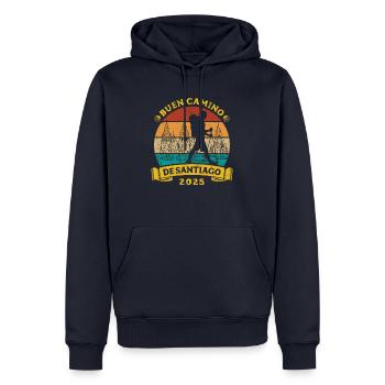 Buen Camino de Santiago 2025 Chemin de pèlerinage de Saint-Jacques - Sweat à capuche Premium bio Homme - bleu marine - Devant - Nico (187cm)