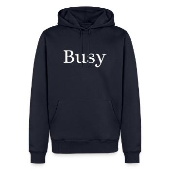 Busy - Men’s Premium Organic Hoodie - navy - Front - Nico (187cm)