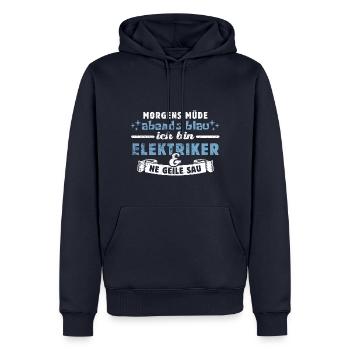 Morgens müde, abends blau - Elektriker - Männer Premium Bio Hoodie - Navy - Vorne - Nico (187cm)