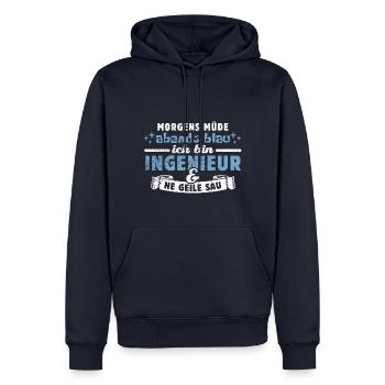Morgens müde, abends blau - Ingenieur - Männer Premium Bio Hoodie - Navy - Vorne - Nico (187cm)