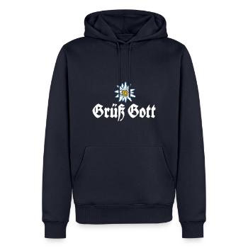 Grüß Gott - Alpen Edelweiß aus Bayern - Männer Premium Bio Hoodie - Navy - Vorne - Nico (187cm)