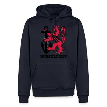 Düsseldorf Düsseldorf Düsseldorf loewe marin - Sweat à capuche Premium bio Homme - bleu marine - Devant - Nico (187cm)