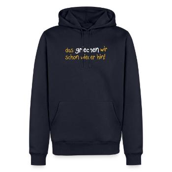 Sächsisches Sprichwort - Männer Premium Bio Hoodie - Navy - Vorne - Nico (187cm)
