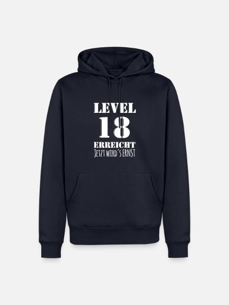 18. Geburtstag - LEVEL 18 ERREICHT - White Edition - Männer Premium Bio Hoodie - Navy
